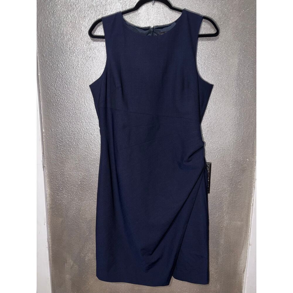 Banana Republic Navy Blue Ruched Faux Wrap Sleeveless Sheath Dress Size 12 NWT - Picture 5 of 10